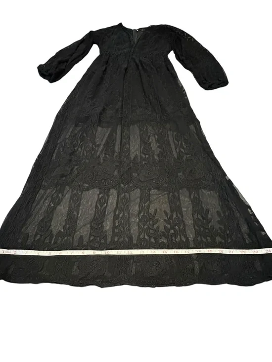 Lace Maxi Dress with Black Floral Embroidery. Size M. Black - Picture 8 of 11